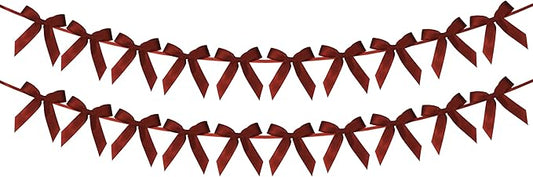 2pcs Burgundy Red Bow Garland Banner - 8.3 Feet Coquette Ribbon Bow Party Decorations for Baby Shower Girls, Birthday Party, Bridal Shower Decor (Burgundy)
