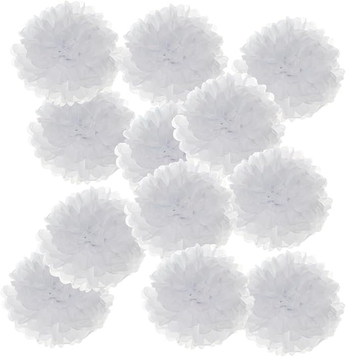PATIKIL 10inch Tissue Paper Pom Poms, 12PCS Pom Poms Paper Flowers Ball Tissue Paper Flowers for Wedding Bridal Shower Birthday Bachelorette Party Backdrop Decoration, White