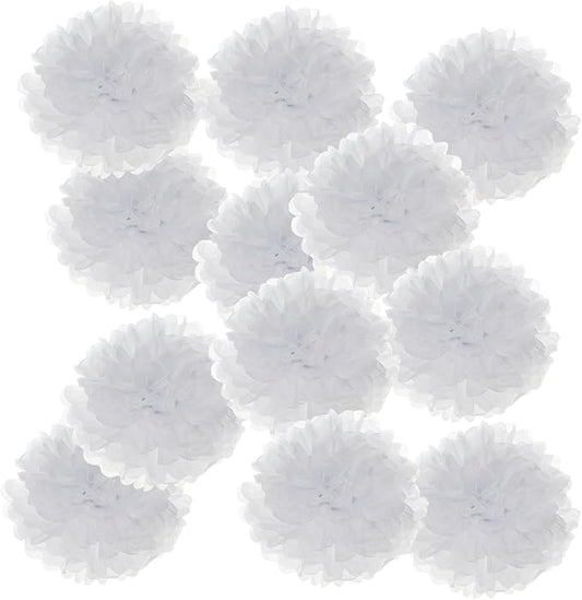 PATIKIL 6inch Tissue Paper Pom Poms, 12PCS Pom Poms Paper Flowers Ball Tissue Paper Flowers for Wedding Bridal Shower Birthday Bachelorette Party Backdrop Decoration, White