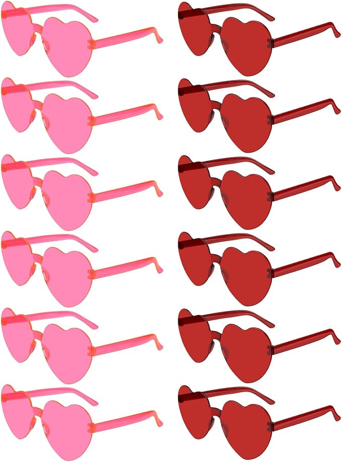 NACHLYNN 12 Pairs Heart Sunglasses for Women Rimless Heart Shaped Sunglasses Candy Color Glasses for Party Favors