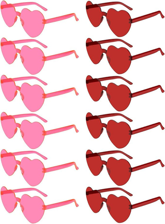 NACHLYNN 12 Pairs Heart Sunglasses for Women Rimless Heart Shaped Sunglasses Candy Color Glasses for Party Favors