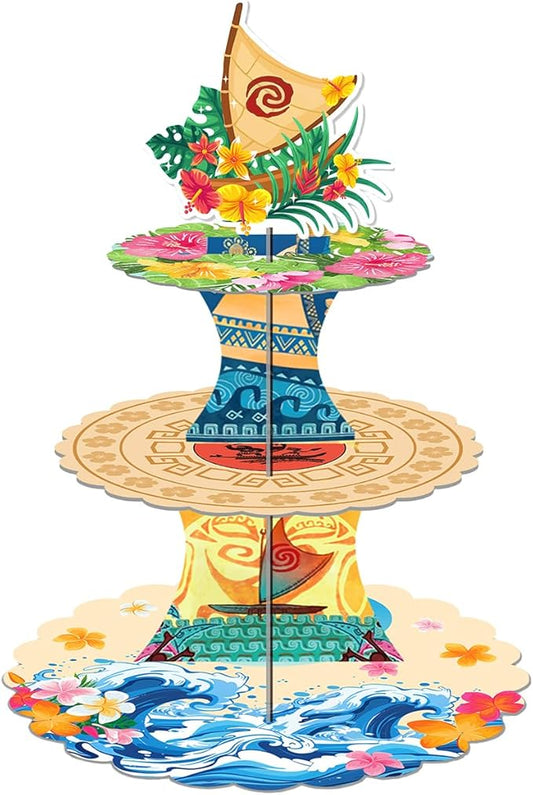OU RUI Large 3-Tier Tropical Hawaiian Cupcake Stand 12Inch Cardboard Cupcake Tray Dessert Tower Holder for Wedding Birthday Baby Shower Tropical Luau Theme Party Supplies