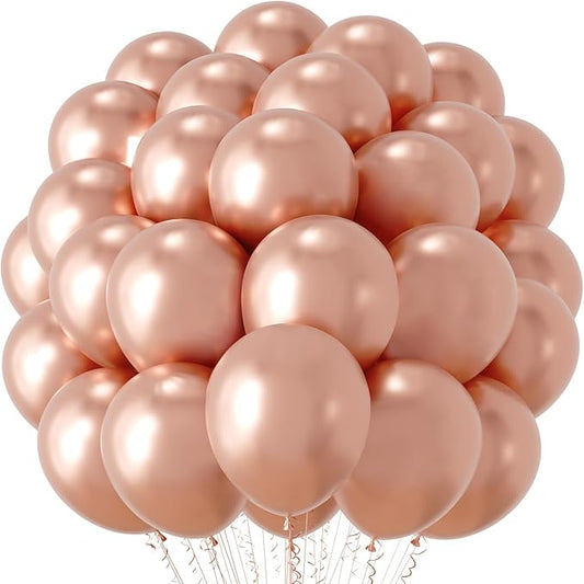 Voircoloria Metallic Rose Gold Balloons, 66pack 12inch Chrome Rose Gold Latex Party Balloons for Birthday Baby Shower Valentine's Day Graduation Wedding Gender Reveal Anniversary Party Decorations