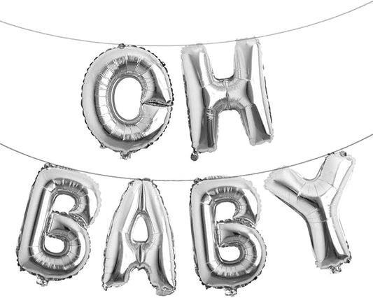 16 Inch Oh Baby Foil Letters Balloons Banner Hanging Party Kit for Baby Shower Gender Reveal Party decoration Supplies (Oh Baby Silver)