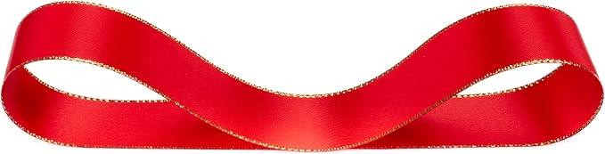 1" Double Face Satin Ribbon with Gold Edge 25 Yards (250-Red), Perfect for Gift Wrapping, Party Decor, Wedding and Craft