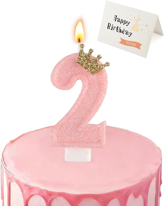 Birthday Candles for Cake, Pink Number Candles, Cake Candles with Greeting Card for Birthday Party Wedding Anniversary Celebrations (2 Candle)