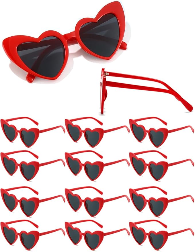 LOHO MAGICA Women Fashion Heart Sunglasses 12 Pack Heart Shaped Sunglasses for Women Vintage Love Cat Eye Retro Glasses