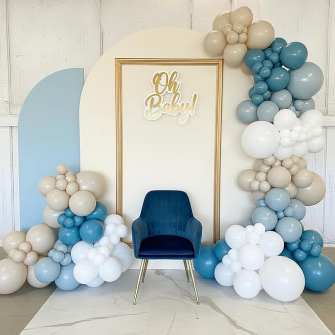 Dusty Blue White Sand Balloons Garland Arch Kit 152pcs Dusty Blue Sand White Baby Blue White Latex Balloon Arch Kit for Birthday Baby Shower Wedding Gender Reveal Anniversary Party Decorations