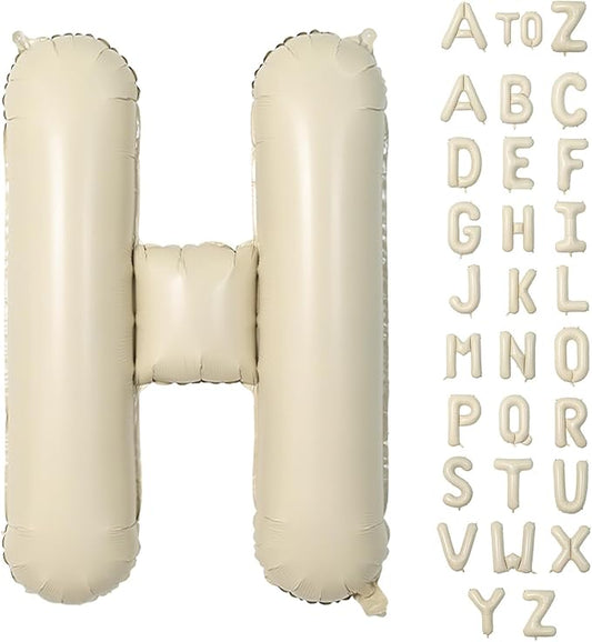 Biapian 40 Inch Letter H Balloons, Giant Cream H Foil Balloon, Big Single Alphabet A-Z Balloons, Beige Large Aluminum H Balloons Helium for Birthday, Baby Shower, Wedding, Anniversary Party Decoration