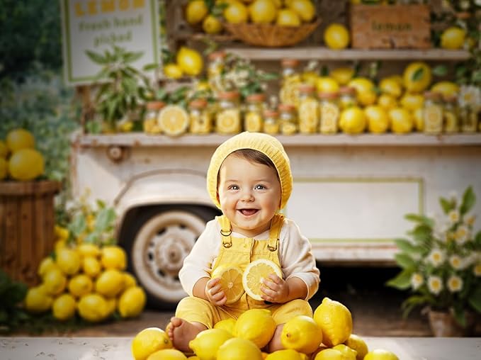 Kate 8x8ft Lemon Shop Backdrops for Photography Fresh Hand Picked Lemon Background Fresh Lemonade Backgrounds Baby Gilrs Portrait Studio Backdrop