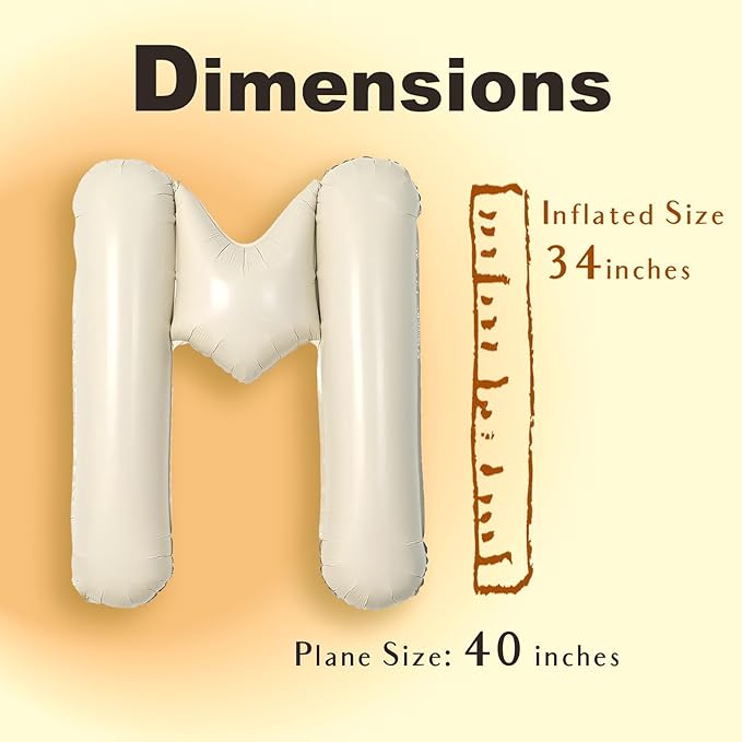 SUWEN 40 Inch Cream Large M Letter Balloons Big Foil Helium Letter Balloons A-Z Jumbo Mylar Happy Birthday Party Decorations for Girl Anniversary Party Supplies