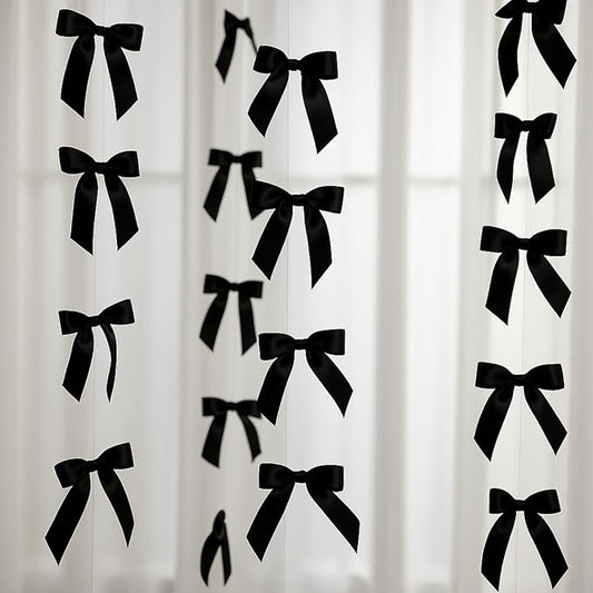 Taobary 8 Pcs 6.6 ft Bow Garland, Satin Ribbon Bow Banner Coquette Hanging Ornament for Photo Backdrop Birthday Party Wedding Bridal Baby Shower Wall Decorations(Black,1 Inch)