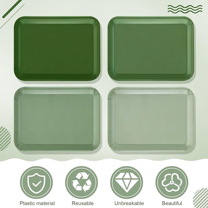 4 Pieces Serving Trays Melamine Platters Reusable Rectangle Party Trays for Theme Party Food Dessert Serving Supplies, 13 x 9.7 inch(Sage Green,Boho)