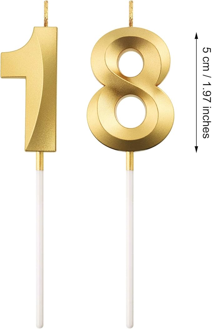 BBTO 18th Birthday Candles Number Candles Cake Topper Decoration for Birthday Wedding Anniversary Celebration Supplies(Gold)
