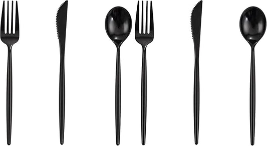 Supernal 180pcs Black Plastic Silverware Heavy Duty Black Party Cutlery Disposable Plastic Forks and Spoons Disposable Utensils Flatware Include 60 Forks,60 Knvies,60 Spoons (Pack of 2)