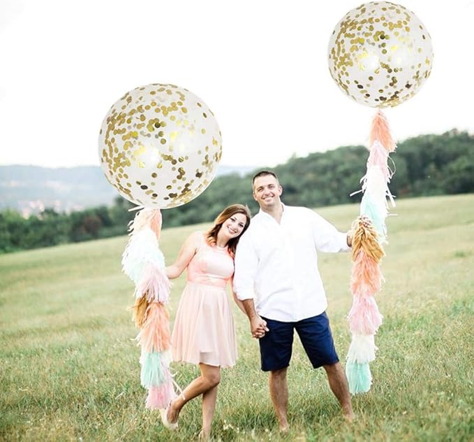 36 Inch Jumbo Giant Confetti Balloons, Clear balloons with Gold Confetti (Premium Helium Quality) Pkg/6,Latex Glitter Balloons for Birthday Wedding Photo Shoot Festival Christmas Event Decorations …