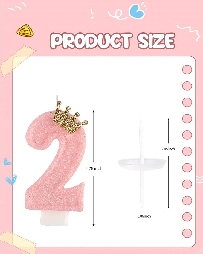 Birthday Candles for Cake, Pink Number Candles, Cake Candles with Greeting Card for Birthday Party Wedding Anniversary Celebrations (2 Candle)
