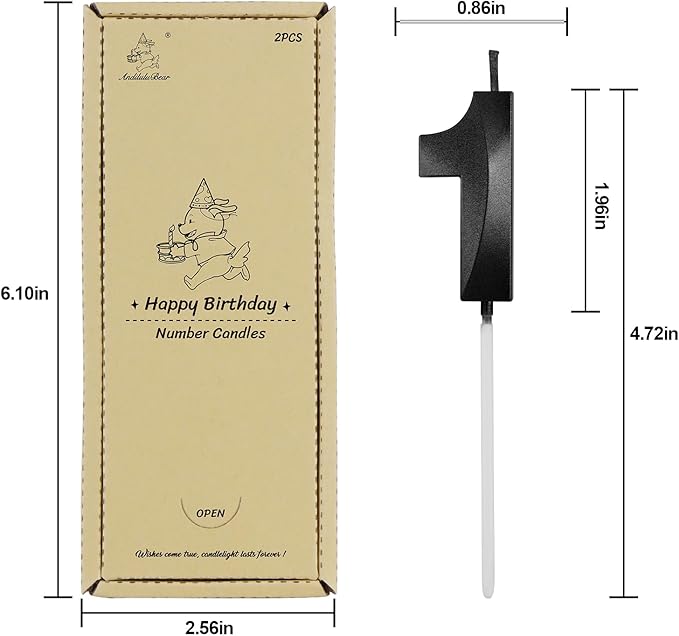 Number 15 Birthday Candles, 1.96 Inch Happy Birthday Cake Candles Cupcakes Topper Decoration for Birthday Party Wedding Anniversary Celebration Supplies (Black)