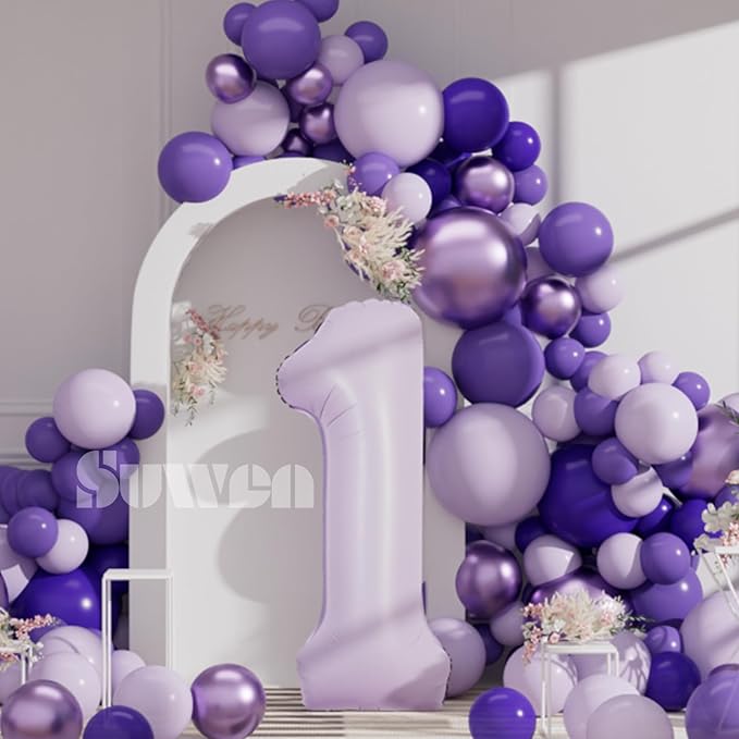 SUWEN 40 Inch Light Purple Large 1 Balloon Number Big Foil Helium Lavender Number Balloons Huge Mylar 0-9 Giant Jumbo Happy 1st Birthday Party Anniversary Decorations