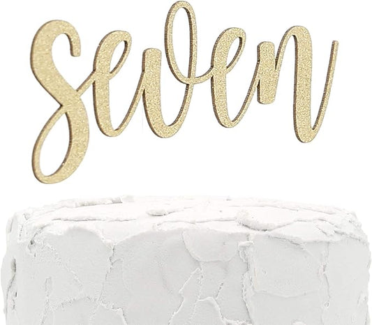 7th Birthday Cake Topper - seven - double sided glitter - Premium quality Made in USA