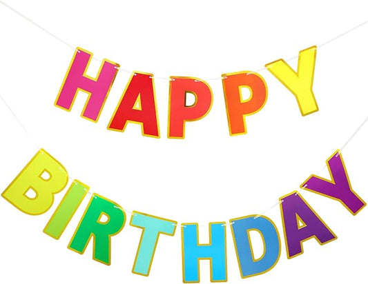Happy Birthday Banner - 9 ft Pre-Strung Backdrop Sign for Women, Men, Girls, Boys - No DIY Colorful Birthday Decorations & Party Supplies