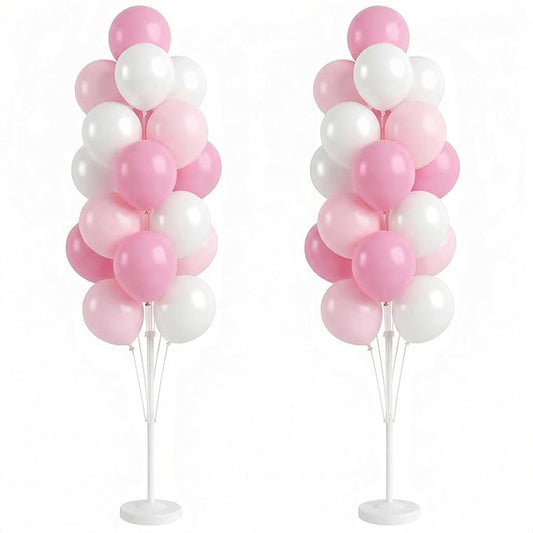 Balloon Column Kit Set of 2 With Baby Pink Chrome Balloons Included - with Base,Pole,Balloon Tower Backdrop Decoration for Wedding,Baby Shower, Birthday,Princess Party, or Bachelorette