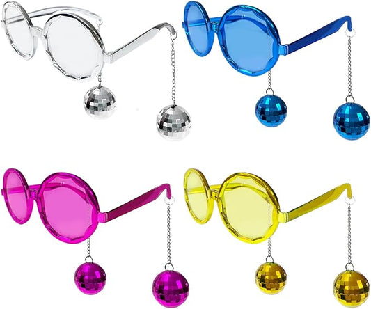 Retro Disco Ball Party Favors Funny Glasses 4 Pack, Disco Sunglasses Accessories for Women and Men