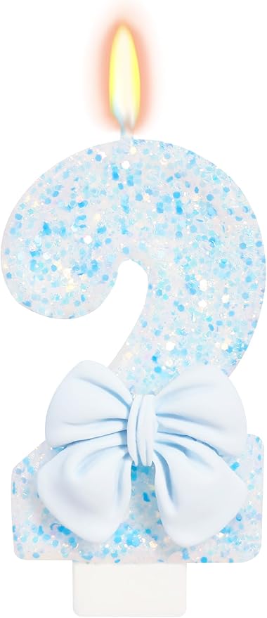 Birthday Candle for Cake, Number 2, Blue, 2.76 inch, Smokeless, Modern, Number Theme