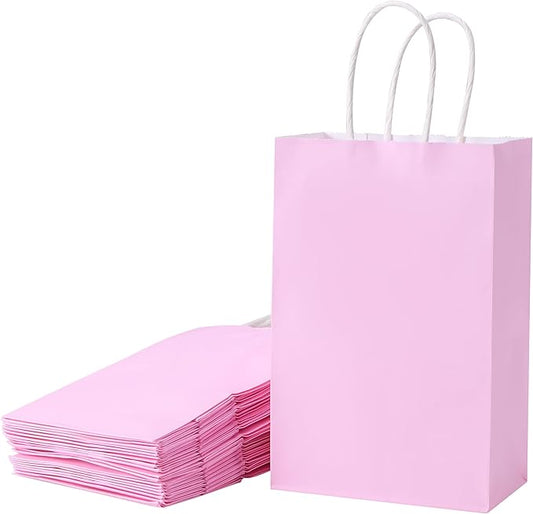 SUNCOLOR 24-Pack Pink Gift Bags with Handles – 8" Goodie Bags for Party Favor Bags, Baby Showers, Birthdays & Special Occasions (Pink)