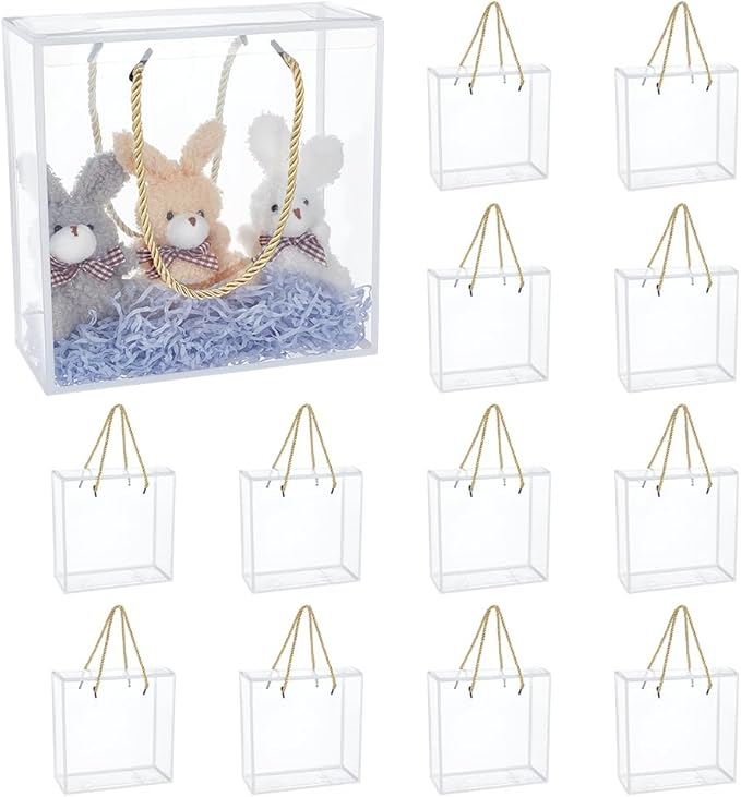 BENECREAT 10Pcs Clear Plastic Gift Box, 7.9×3.5×7.9inch Clear Favor Boxes, Treat Gift Boxes with White Border and Handle for Birthday, Party, Wedding, Halloween, Christmas Favours Packaging