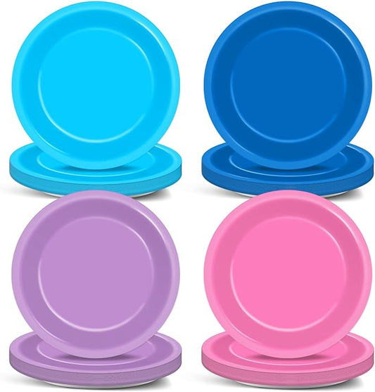 48Pcs Anime Party Paper Plates 7'' Tropical Cartoon Birthday Party Supplies Animation Blue and Pink Disposable Dessert Dinner Plates Tableware for Kids Boys Shower Birthday Decoration