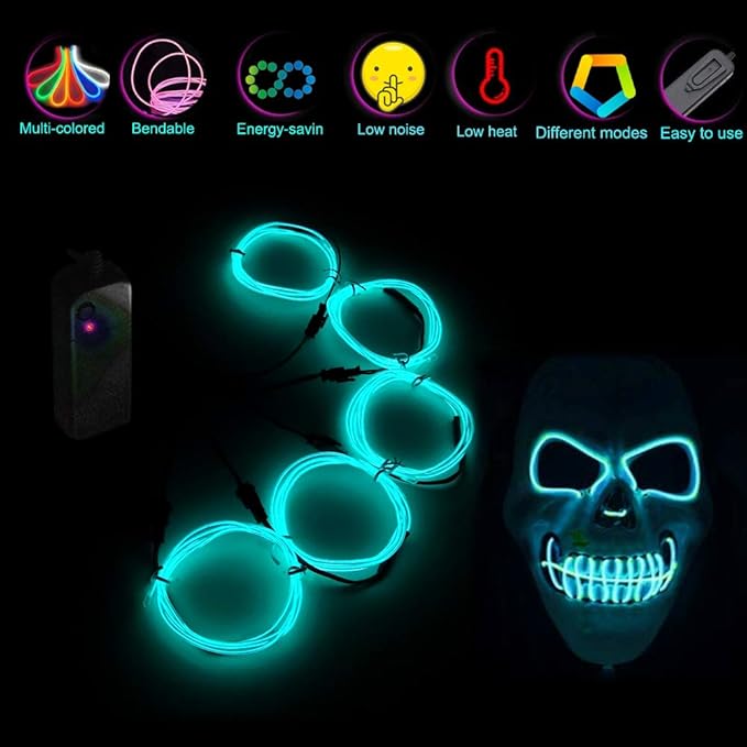 Neon Light 5-in-1 Meter Wire，Portable Battery Pack with Decorative Wire，Suitable for Birthday Parties，Thanksgiving and Other Occasions. (Ice Blue)