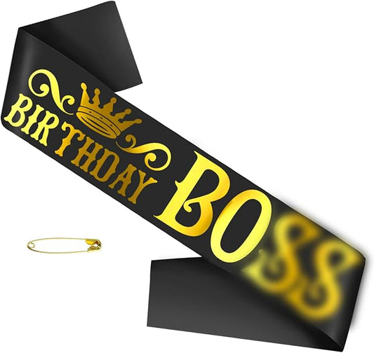 Mens Birthday Sash with Gold Foil, Black Funny Birthday Sash for Men 30th 40th 50th 60th 70th 80th Bday Party Decorations Ideas, Gifts, Jokes and Favors (Black + Gold)