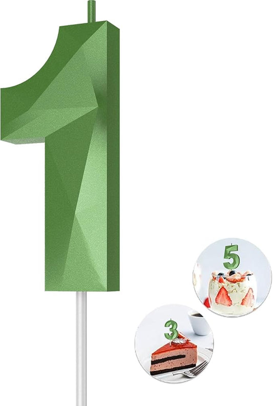 Number Birthday Candles(1 Candle Green) 3D Diamond Shape Number Happy Birthday Cake Candles for Birthday Party Wedding Decoration Reunions Theme Party