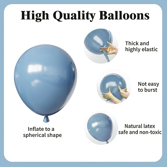 Dusty Blue Balloons, 65Pcs Light Blue Balloons 12Inch Baby Blue and White Balloons for Baby Shower Gender Reveal Birthday Wedding Thick & Durable