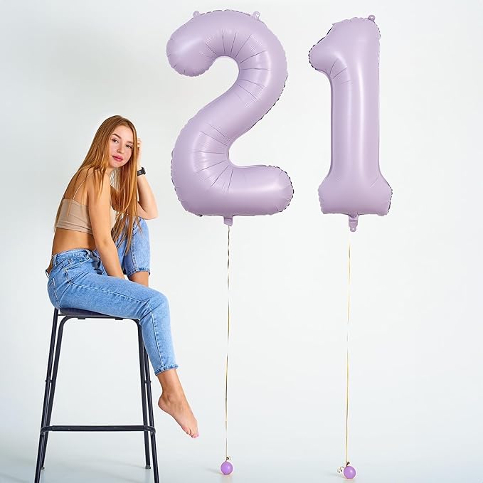 Light Purple Number 21 Balloons for Her, 40 Inch Pastel Lavender Foil Number 2 & 1 Balloons for Women, 21st Birthday Balloons for 21 Year Old Girls 12th Anniversary Birthday Party Decorations Supplies