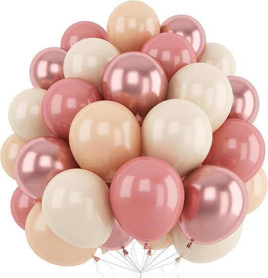 Retro Blush Pink Balloons,12 Inch 60pcs Rose Gold Balloons,Peach Dusty Pink Balloon for Birthday Baby Shower Graduation Wedding Mother's Day Party Decorations
