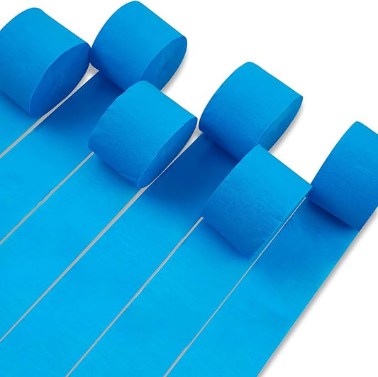 PartyWoo Blue Crepe Paper Streamers 6 Rolls 492 ft Pack of Sky Light Blue Crepe Paper Rolls for Graduation Wedding Baby Shower Gender Reveal Birthday Party Decorations (1.8 Inch x 82 Ft/Rolls)