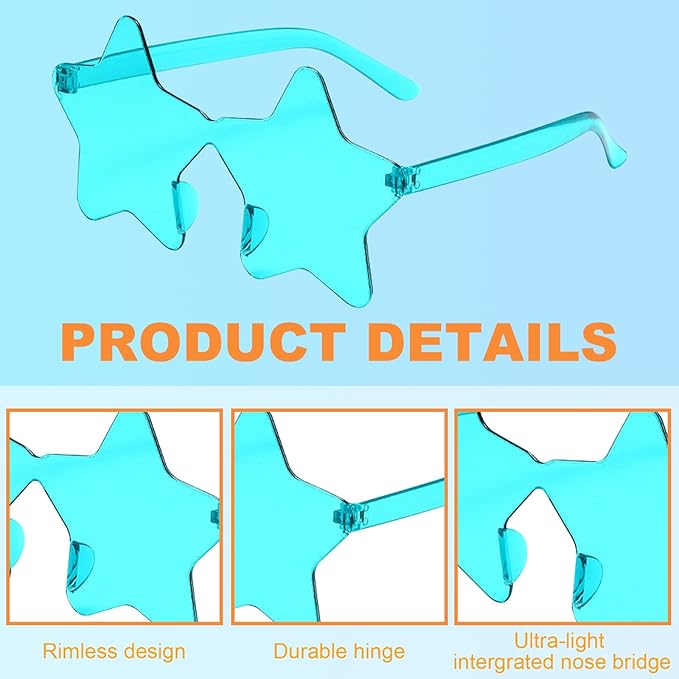 REHALY 8/12 Pairs Star Shaped Sunglasses Rimless Candy Star Sunglasses Pentagram Glasses for Women Men Party Streetwear
