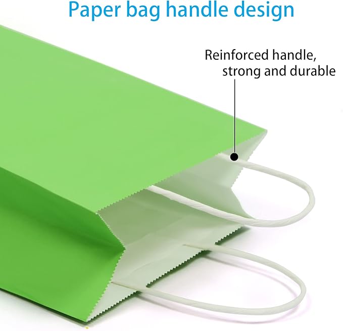25 PCS Small Gift Bags Green Kraft Paper Bags with Handles for Party Favor (8.2 x 6 x 3.1 In)