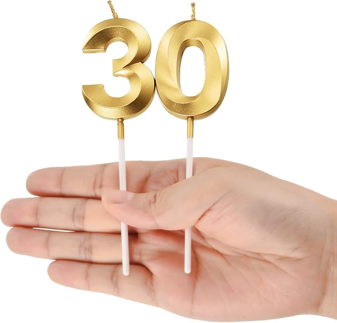 BBTO 30th Birthday Candles Number Candles Cake Topper Decoration for Birthday Wedding Anniversary Celebration Supplies(Gold)