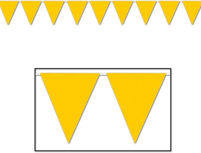 Beistle Golden-Yellow Indoor/Outdoor Pennant Banner, Sports Party and Birthday Wall Decoration, 11-Inch by 12-Feet