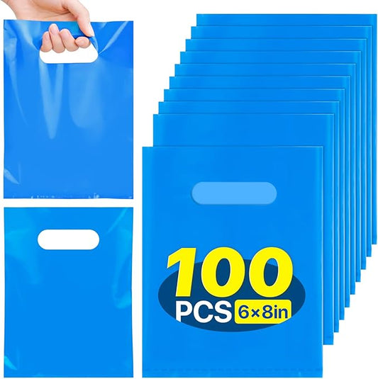 ANZNKU Blue Treat Bag 100 Pcs, Party Favor Bags for Kids Birthday Party, Wedding, Goodie Bags Small Gift Bag for Easter Candy, Goodies, Crafts(5.9x7.9 inch)