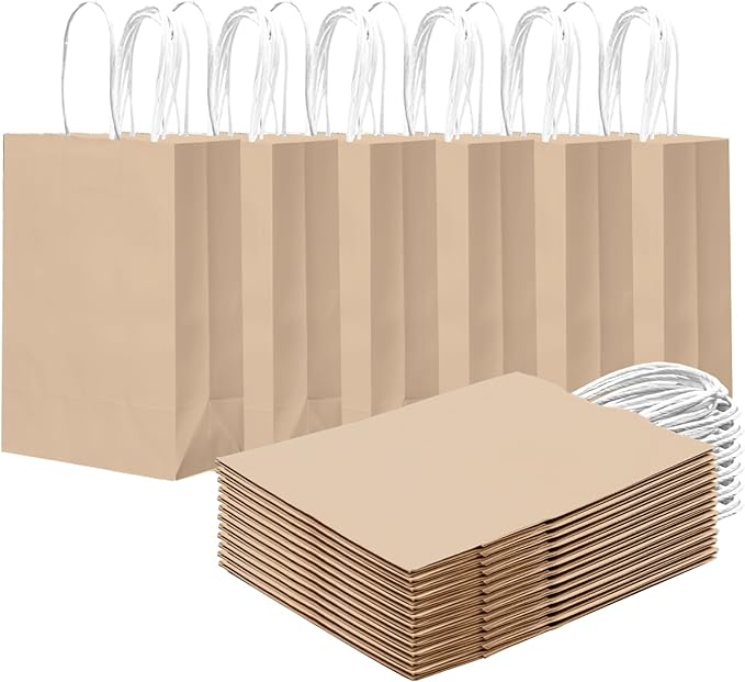 qiqee 24PCS Small Gift Bag with Handles Bulk 8.3"x6"x3" Gift Bags Almond Yellow Bags Multiple Uses (Small Size)