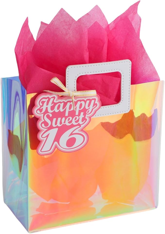 8.3'' Small Sweet 16 Birthday Gift Bag with Tissue Paper and Gift Tag for Girls 16th Birthday