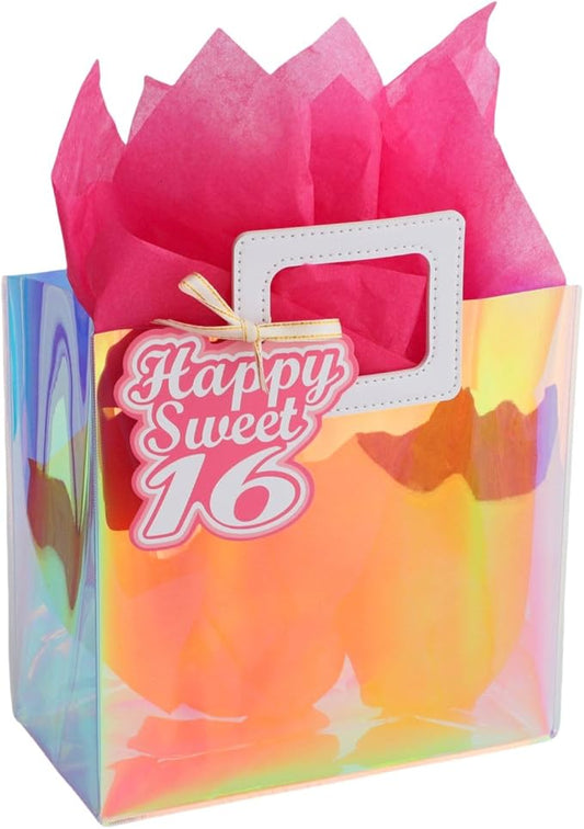 8.3'' Small Sweet 16 Birthday Gift Bag with Tissue Paper and Gift Tag for Girls 16th Birthday