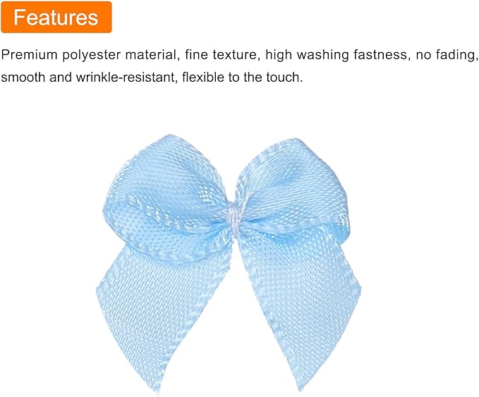 MECCANIXITY 50Pcs Mini Ribbon Bow 1" Mini Fabric Satin Ribbon Flower Bows for Craft DIY Sewing Wedding Birthday Party Blue
