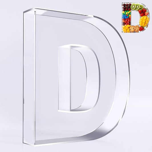 Ledido 10’’ Acrylic Letter Charcuterie Board Box, Reusable Fillable Serving Tray for Candy Cake Fruit Snack, Easy-Clean Acrylic Charcuterie Tray for Birthday Anniversary Party Decorations, Letter D