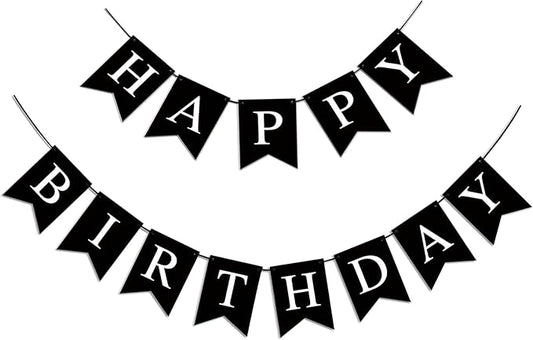 Happy Birthday Banner - Black Birthday Decorations Birthday Sign - for Birthday Party Backdrop Decor, Black Happy Birthday Sign Party Hanging Supplies for Girls Boys and Women
