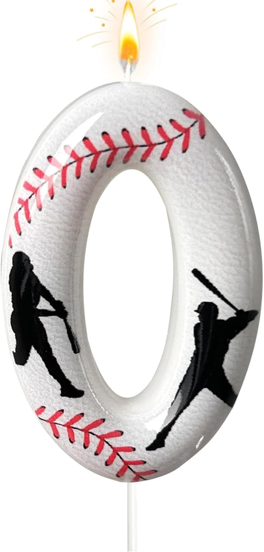 Baseball Birthday Number Candle, Number 0 Candles for Cake Topper, Ideal Birthday Parties Cake Decor, Wedding Anniversary and Other Celebrations (Candle 0)
